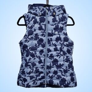 G/FORE Nylon Puffer Vest w/ Hood Tonal Floral Insulated Large Blue Pockets NWT🌸